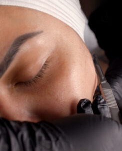 close up of dermaplaning service on woman's face