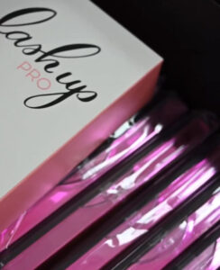 close up of lash extension trays packed in a box