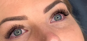 Close up of eyes with eyelash extensions.